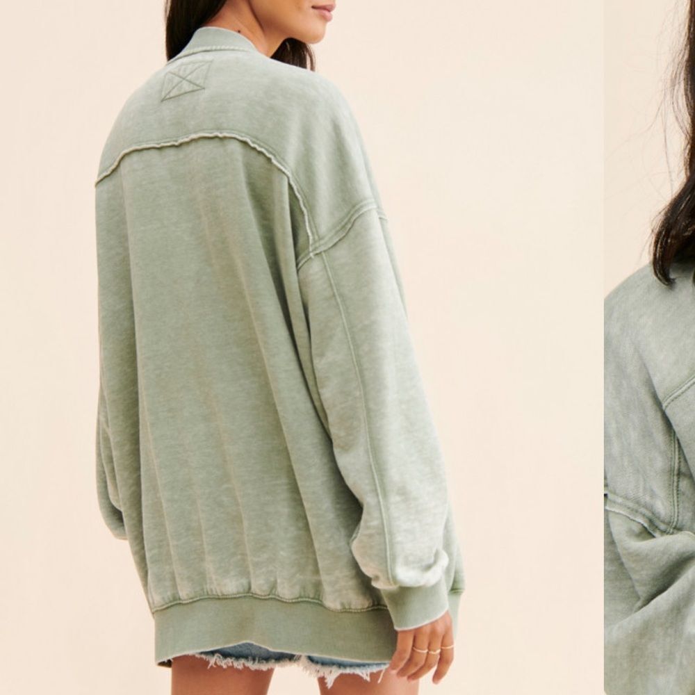 NWOT Free People We the Free Robby Bomber Zip-Front Jacket Cardi in Army - Picture 2 of 5